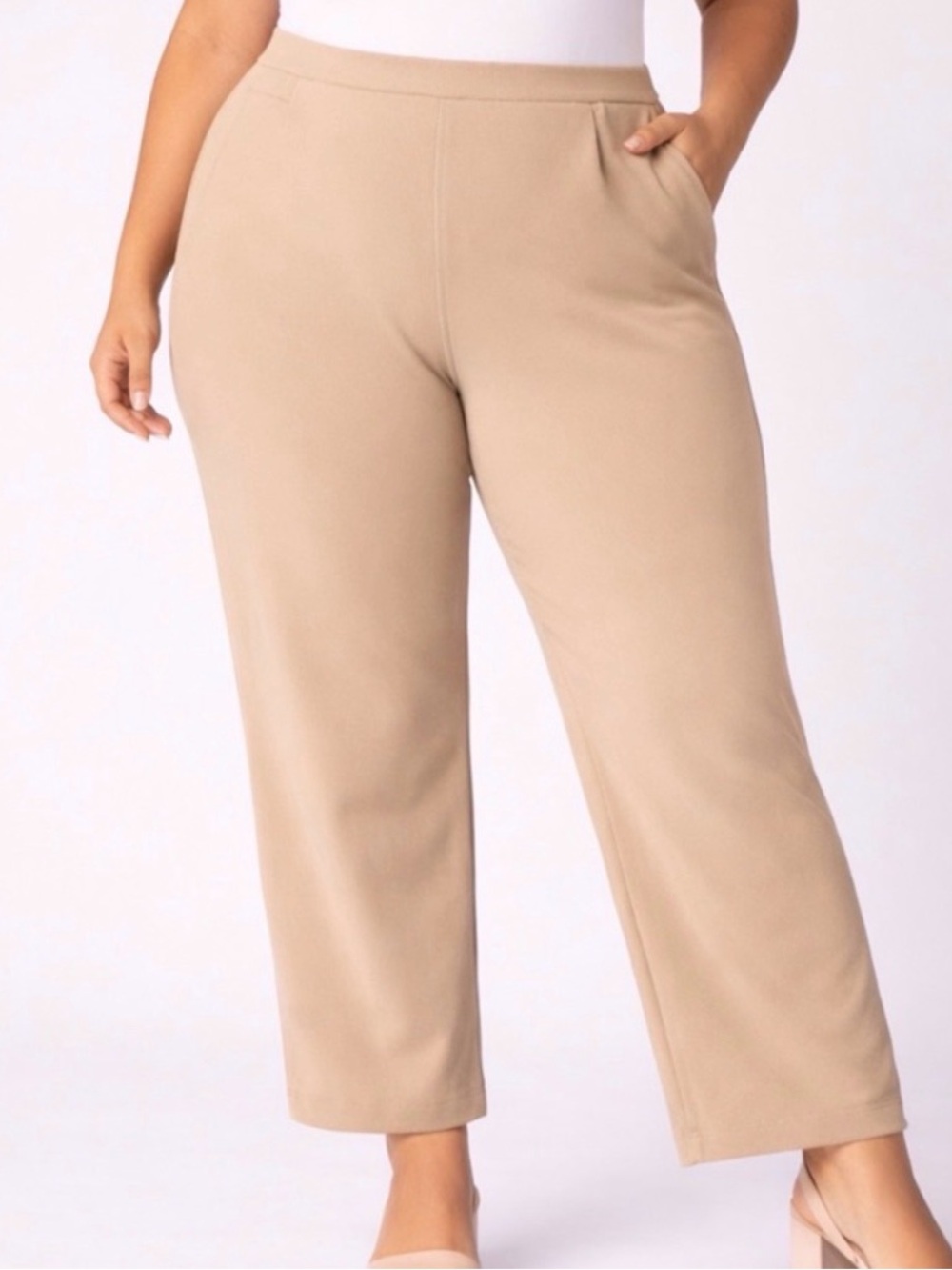 Valerie Stevens Cropped Dress Pants Plus Size 22W Beige Pull On Stretch(A521)✨
